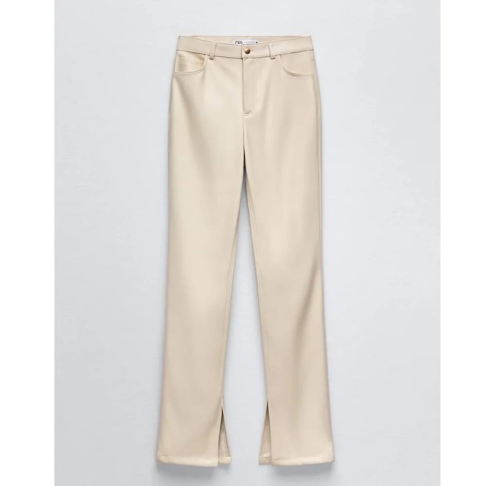 Zara Faux Leather Cream Pants Slit